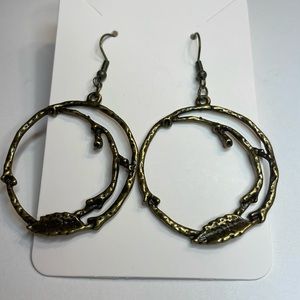 Antiqued Bronze Plated, Dangle Drop, Circular Branch with Fallen Leaf Earrings